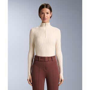 Oysho Womens Top S Cream Cable Knit Base Layer sweater Half Zip 2279/635 NWT